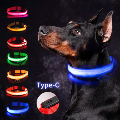 Купить Светодиодный ошейник для собак водонепроницаемый регулируемый USB Type-C перезарядка твердый рисунок мигающий свет Производство в сети