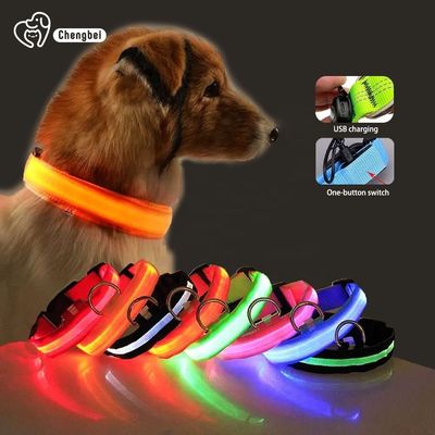 Купить Hundehalsband освещенные ошейники для собак перезаряжаемые нейлоновые XS XL LED ошейники для домашних животных Производство в сети